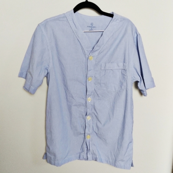Lands' End Blue Micro Pinstripe Cotton Button Front Shirt Size Small - Picture 1 of 7